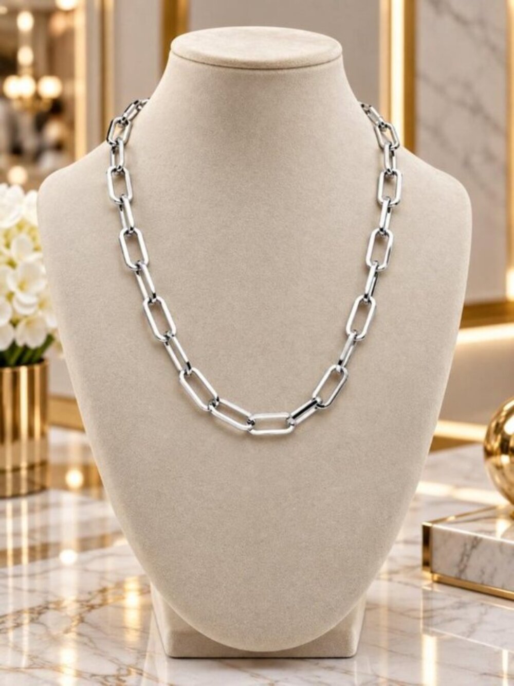Paperclip Style Stainless Steel Chain Necklace